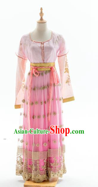 China Traditional Tang Dynasty Palace Lady Historical Costumes Ancient Court Woman Pink Hanfu Dress Clothing