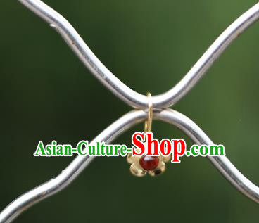 Handmade Chinese Garnet Earrings Traditional Accessories Ancient Court Hanfu Golden Plum Ear Jewelry