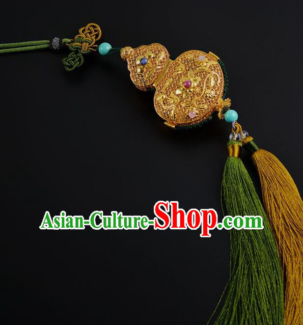 Chinese Traditional Hanfu Waist Accessories Ancient Swordsman Golden Gourd Sachet Pendant