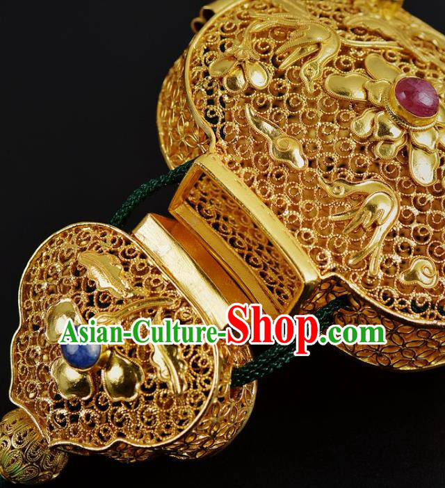 Chinese Traditional Hanfu Waist Accessories Ancient Swordsman Golden Gourd Sachet Pendant