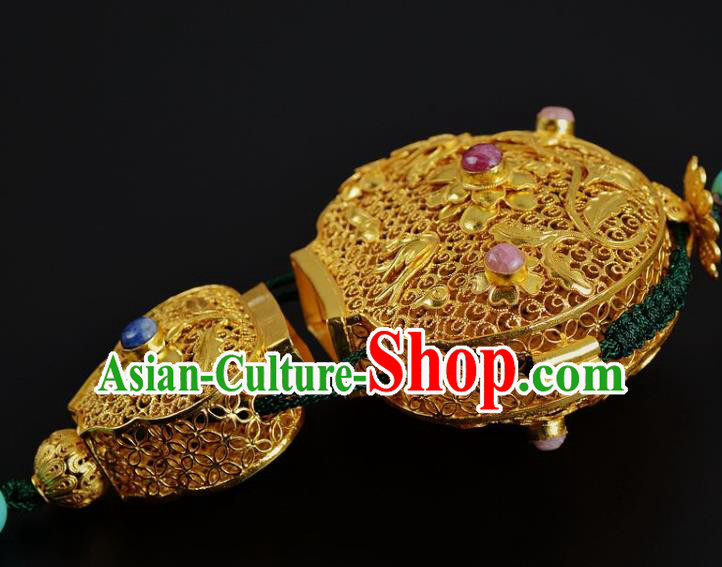 Chinese Traditional Hanfu Waist Accessories Ancient Swordsman Golden Gourd Sachet Pendant