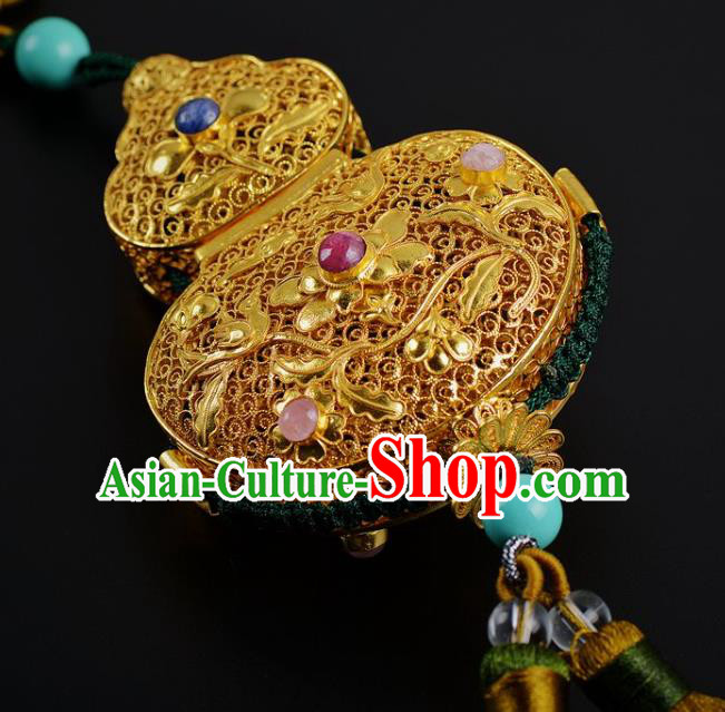 Chinese Traditional Hanfu Waist Accessories Ancient Swordsman Golden Gourd Sachet Pendant