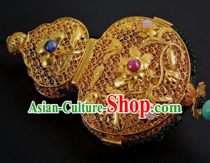 Chinese Traditional Hanfu Waist Accessories Ancient Swordsman Golden Gourd Sachet Pendant