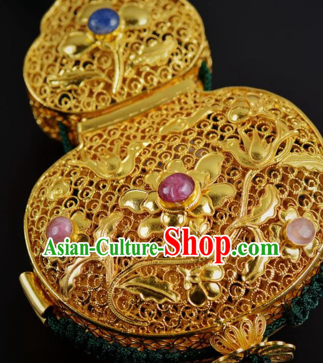 Chinese Traditional Hanfu Waist Accessories Ancient Swordsman Golden Gourd Sachet Pendant