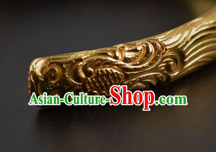 Handmade Chinese Ancient Court Golden Bracelet Jewelry Traditional Tang Dynasty Carving Bangle Accessories