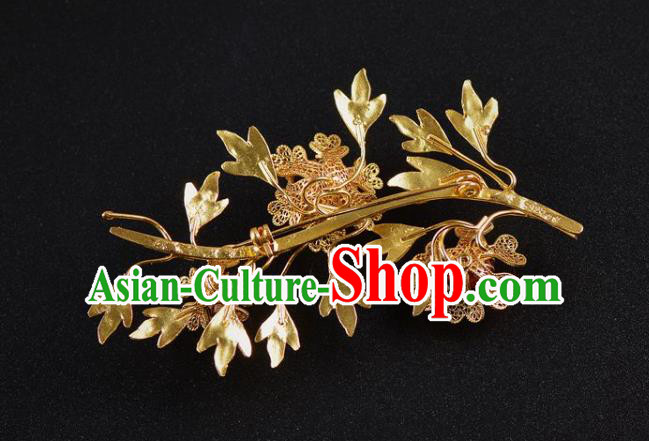Handmade Chinese Ancient Court Golden Brooch Jewelry Traditional Hanfu Breastpin Accessories