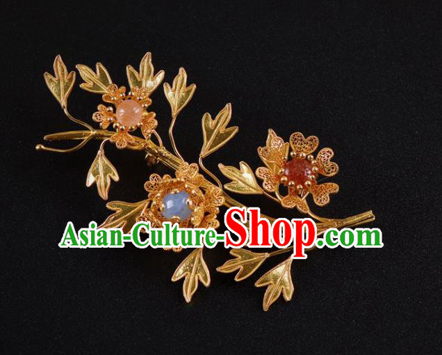 Handmade Chinese Ancient Court Golden Brooch Jewelry Traditional Hanfu Breastpin Accessories
