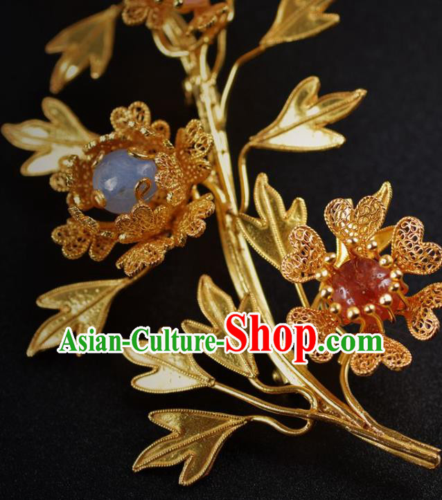 Handmade Chinese Ancient Court Golden Brooch Jewelry Traditional Hanfu Breastpin Accessories