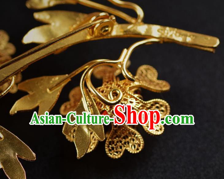 Handmade Chinese Ancient Court Golden Brooch Jewelry Traditional Hanfu Breastpin Accessories
