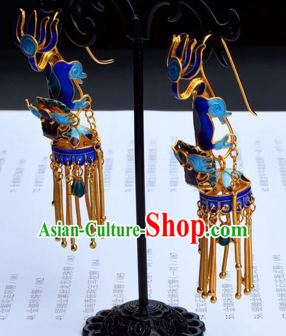 Handmade Chinese Ancient Empress Cloisonne Jewelry Traditional Qing Dynasty Court Kylin Earrings Accessories