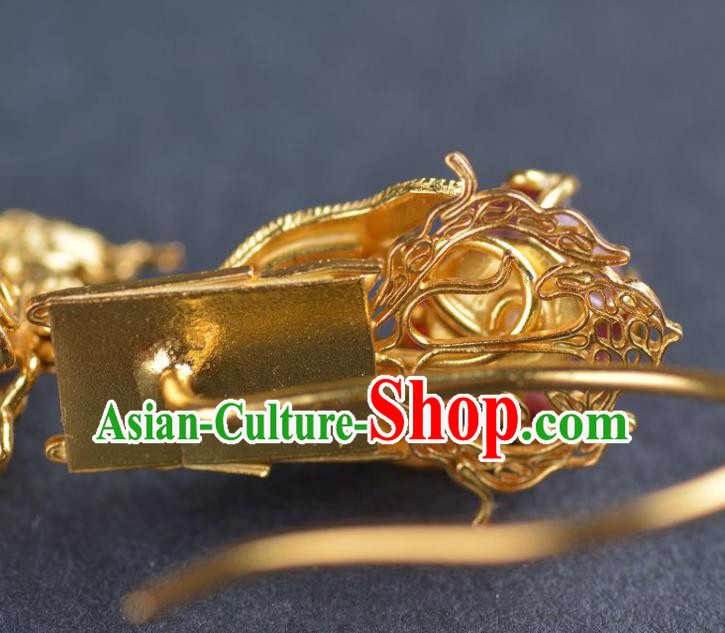 Handmade Chinese Traditional Ming Dynasty Wedding Ear Accessories Ancient Empress Golden Phoenix Earrings Jewelry