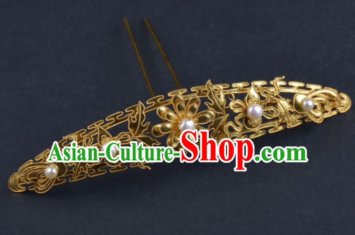 China Ancient Hanfu Golden Hairpin Traditional Qing Dynasty Princess Hair Crown Handmade Hair Jewelry
