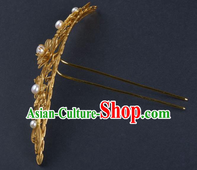 China Ancient Hanfu Golden Hairpin Traditional Qing Dynasty Princess Hair Crown Handmade Hair Jewelry