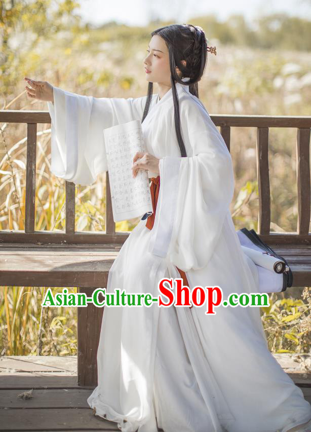 China Traditional White Hanfu Dress Jin Dynasty Royal Princess Historical Clothing Ancient Palace Lady Costumes