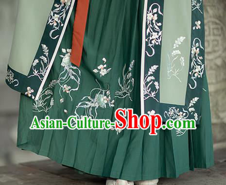 China Song Dynasty Young Lady Historical Clothing Ancient Village Girl Costumes Traditional Green Hanfu Dress