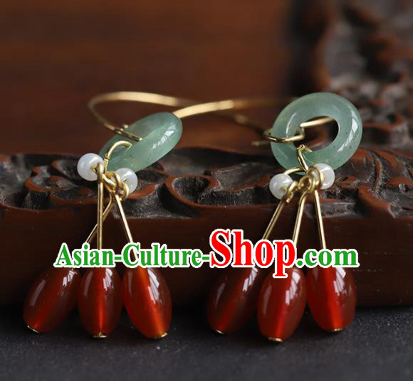 Handmade Chinese Traditional Wedding Agate Beads Ear Accessories Ancient Empress Jade Earrings