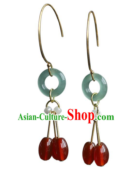 Handmade Chinese Traditional Wedding Agate Beads Ear Accessories Ancient Empress Jade Earrings