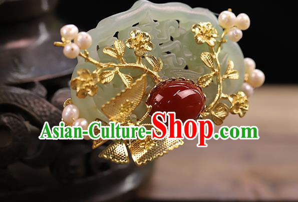 Chinese Hanfu Jade Hairpin Traditional Wedding Hair Accessories Ancient Bride Jade Hair Crown