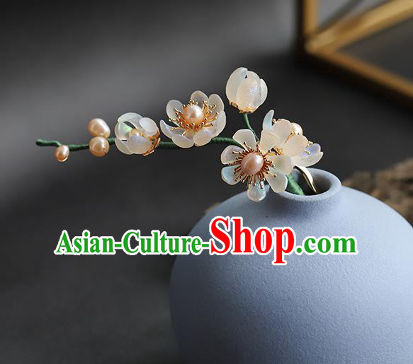 Chinese Traditional Wedding Hair Accessories Ancient Bride Flowers Hair Stick Hanfu Pearls Hairpin