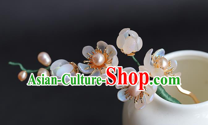 Chinese Traditional Wedding Hair Accessories Ancient Bride Flowers Hair Stick Hanfu Pearls Hairpin
