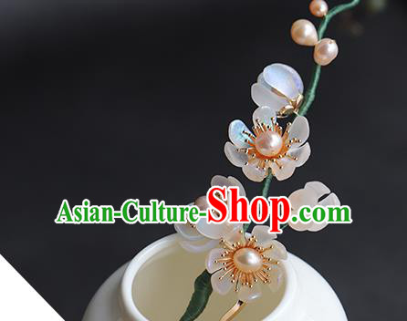 Chinese Traditional Wedding Hair Accessories Ancient Bride Flowers Hair Stick Hanfu Pearls Hairpin