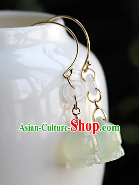 Handmade Chinese Ancient Bride Hsiuyen Jade Convallaria Earrings Jewelry Traditional Wedding Ear Accessories