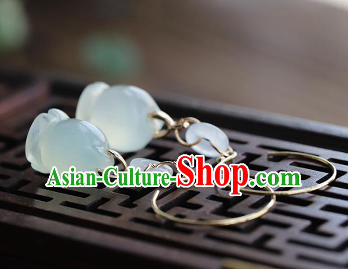 Handmade Chinese Ancient Bride Hsiuyen Jade Convallaria Earrings Jewelry Traditional Wedding Ear Accessories
