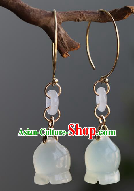 Handmade Chinese Ancient Bride Hsiuyen Jade Convallaria Earrings Jewelry Traditional Wedding Ear Accessories