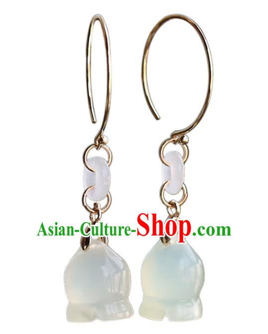 Handmade Chinese Ancient Bride Hsiuyen Jade Convallaria Earrings Jewelry Traditional Wedding Ear Accessories