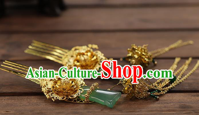 Traditional China Ancient Bride Hade Hairpins Wedding Hair Ornament Handmade Hair Comb Full Set