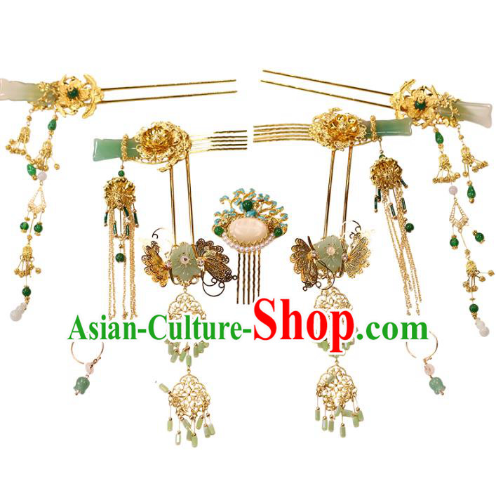 Traditional China Ancient Bride Hade Hairpins Wedding Hair Ornament Handmade Hair Comb Full Set