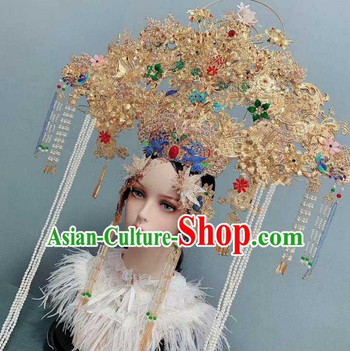 Top Grade Stage Show Phoenix Coronet Wedding Hair Ornament Handmade Court Queen Deluxe Hair Crown