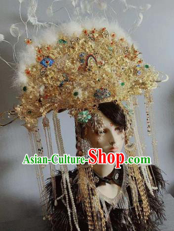 Handmade Chinese Golden Phoenix Coronet Ancient Empress Headwear Traditional Wedding Hair Accessories