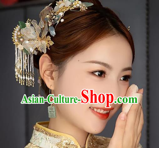 Handmade Chinese Traditional Wedding Jade Ear Accessories Ancient Bride Agate Earrings Jewelry