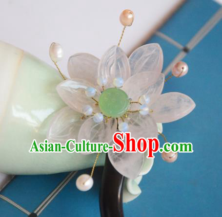 Chinese Ancient Princess Pink Lotus Hairpin Traditional Hair Accessories Hanfu Ebony Hair Stick