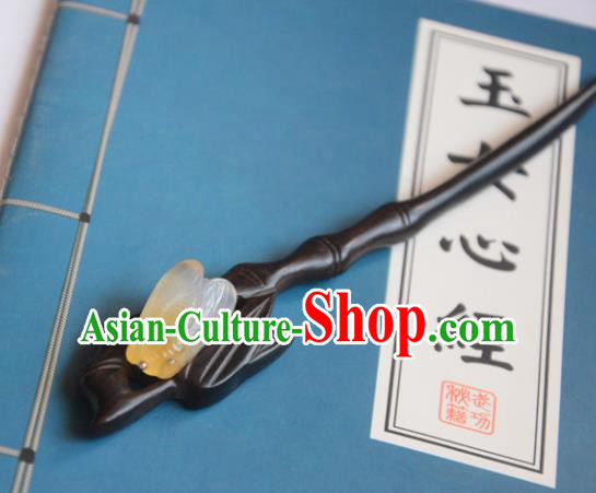 Chinese Hanfu Ebony Hair Stick Ancient Princess Jade Cicada Hairpin Traditional Hair Accessories