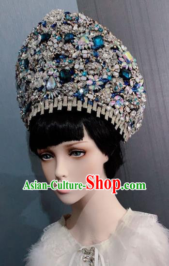 Top Handmade Crystal Royal Crown Stage Show Hair Ornament Baroque Queen Hat Hair Accessories