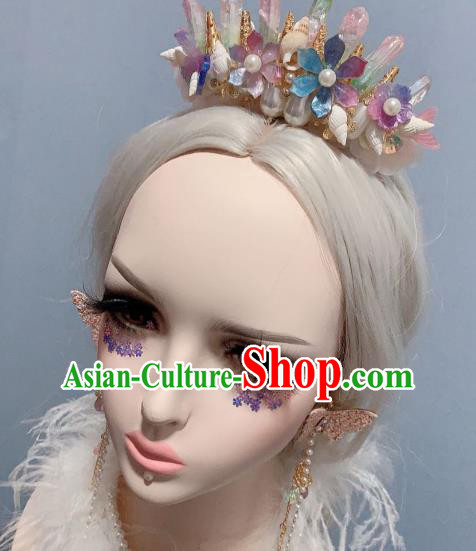 Top Stage Show Hair Ornament Handmade Halloween Cosplay Fairy Crystal Royal Crown Mermaid Princess Hair Accessories