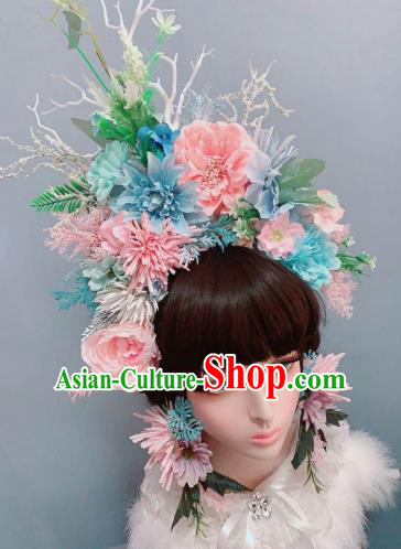 Top Handmade Flowers Royal Crown Wedding Princess Hair Accessories Stage Show Chaplet Hair Ornament