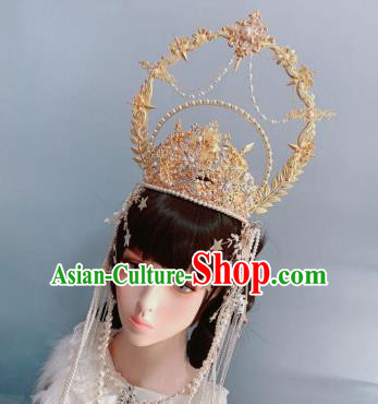 Europe Princess Golden Royal Crown Wedding Hair Accessories Handmade Goddess Headwear