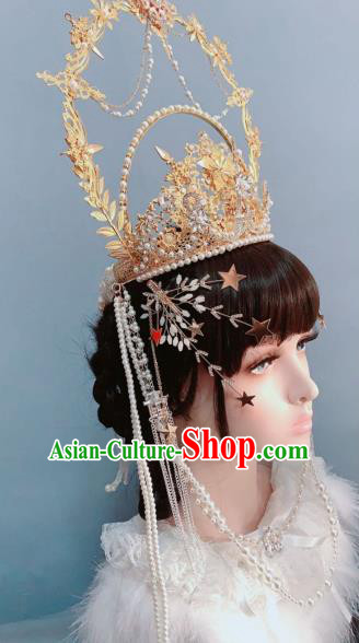 Europe Princess Golden Royal Crown Wedding Hair Accessories Handmade Goddess Headwear