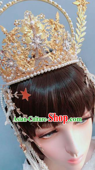 Europe Princess Golden Royal Crown Wedding Hair Accessories Handmade Goddess Headwear