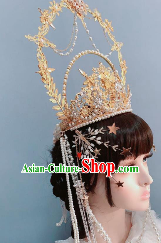 Europe Princess Golden Royal Crown Wedding Hair Accessories Handmade Goddess Headwear
