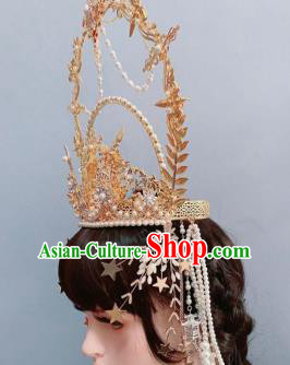 Europe Princess Golden Royal Crown Wedding Hair Accessories Handmade Goddess Headwear