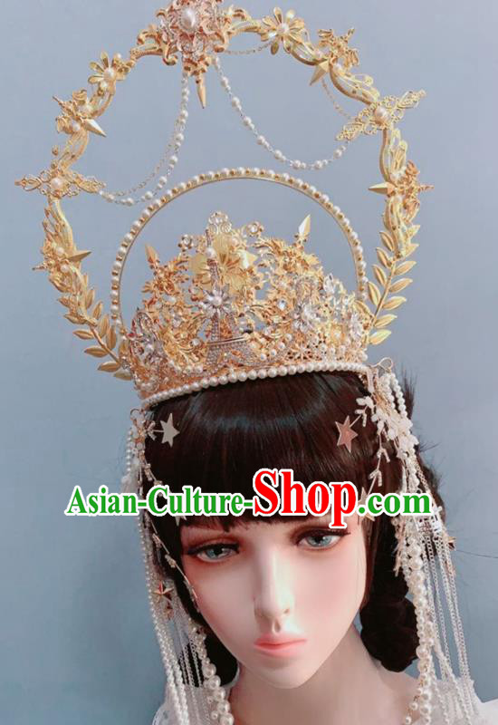 Europe Princess Golden Royal Crown Wedding Hair Accessories Handmade Goddess Headwear