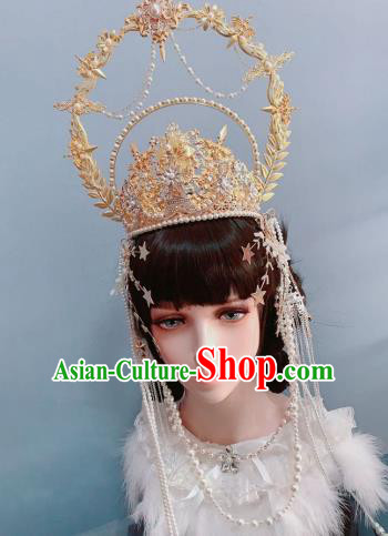 Europe Princess Golden Royal Crown Wedding Hair Accessories Handmade Goddess Headwear