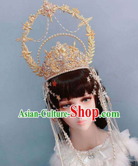 Europe Princess Golden Royal Crown Wedding Hair Accessories Handmade Goddess Headwear
