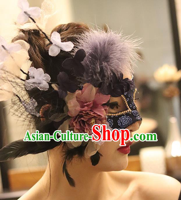 Top Stage Performance Face Accessories Fancy Ball Decorations Halloween Cosplay Princess Purple Feather Mask Flowers Blinder