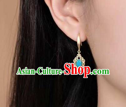 Handmade Chinese Traditional Kallaite Ear Accessories Cheongsam Golden Earrings Jewelry