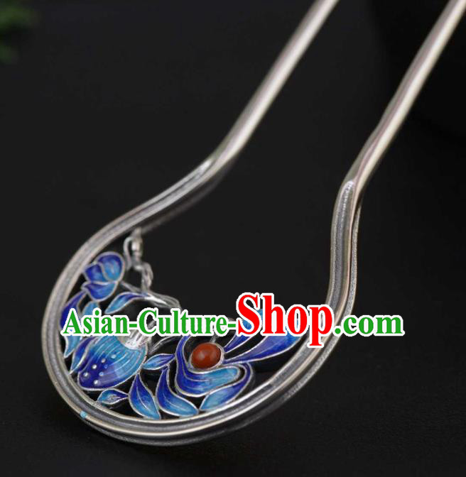 China Ancient Princess Cloisonne Hairpin Traditional National Silver Hair Stick Handmade Hair Accessories